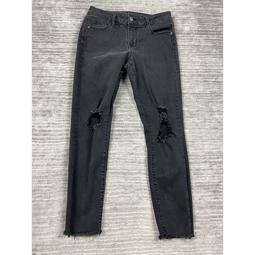 Old Navy Jeans Womens 6 Black Denim Rockstar Super Skinny Dark Wash Distressed‎